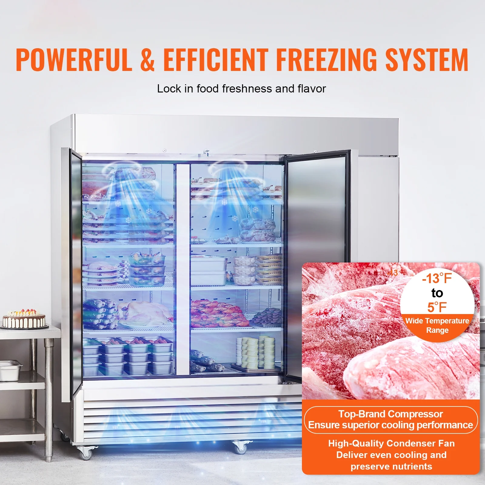 2026 SKYSHALO Commercial Freezer 60.42 Cu.ft Reach In Upright Freezer 3 Doors 12 Shelves