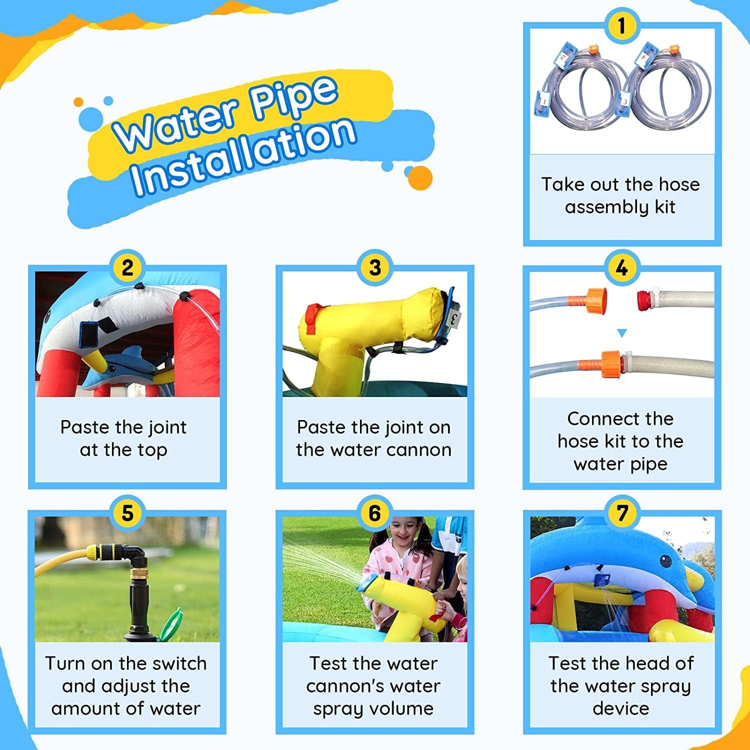 Inflatable Bounce House with Double Slide,Dolphin Styling,Splashing Pool,Double Water Cannon,Climbing Wall,Heavy Duty GFCI Blower,Inflatable Water Park Slide for Kids Backyard Summer