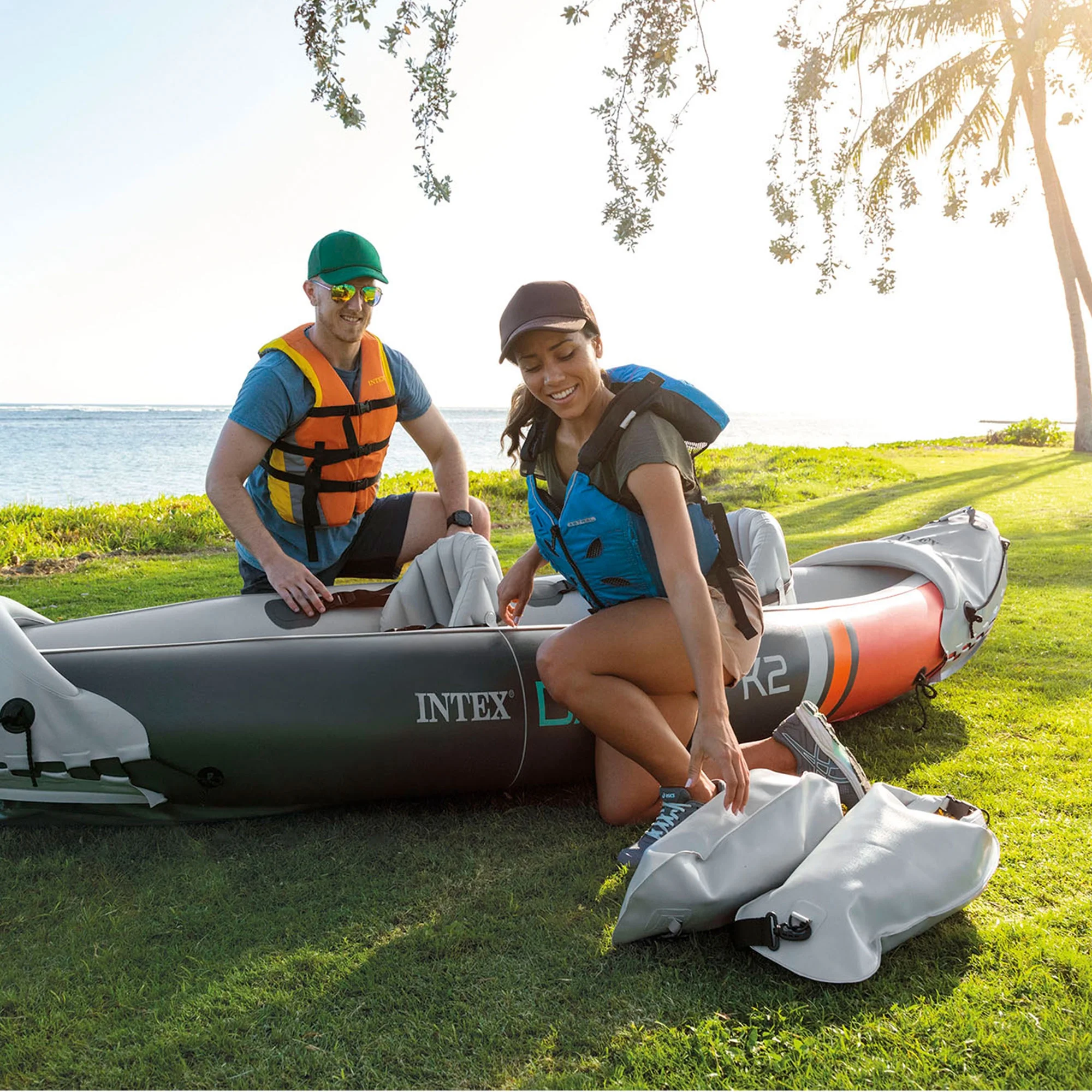2026 Open Box Intex Dakota K2 2 Person Vinyl Inflatable Kayak with Oars and Pump