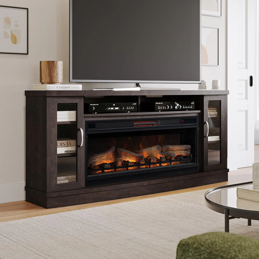 2026 Hutchinson 70-in Electric FireplaceTV Stand in Oak Espresso