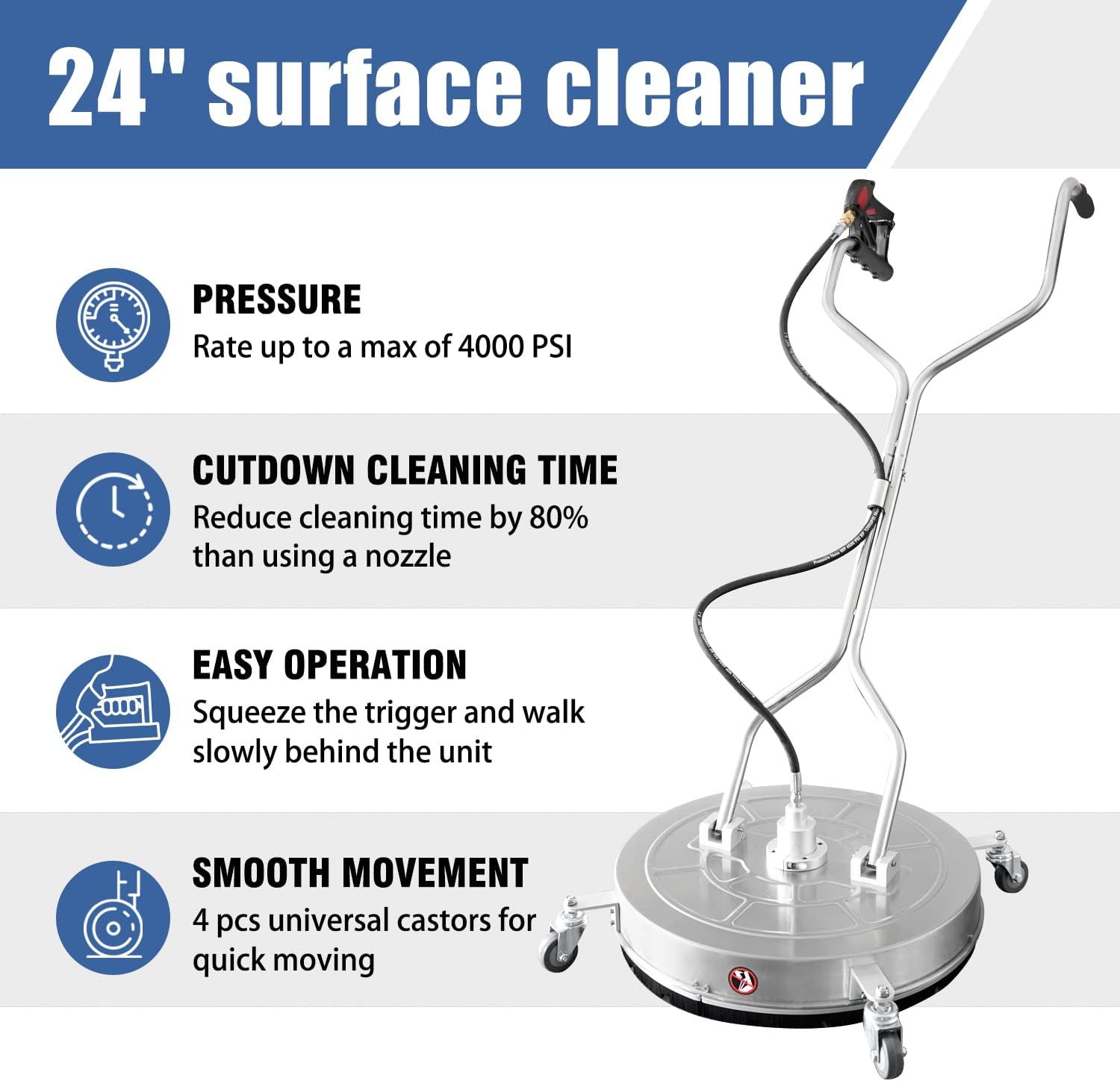 24′′ Pressure Washer Surface Cleaner with Wheels