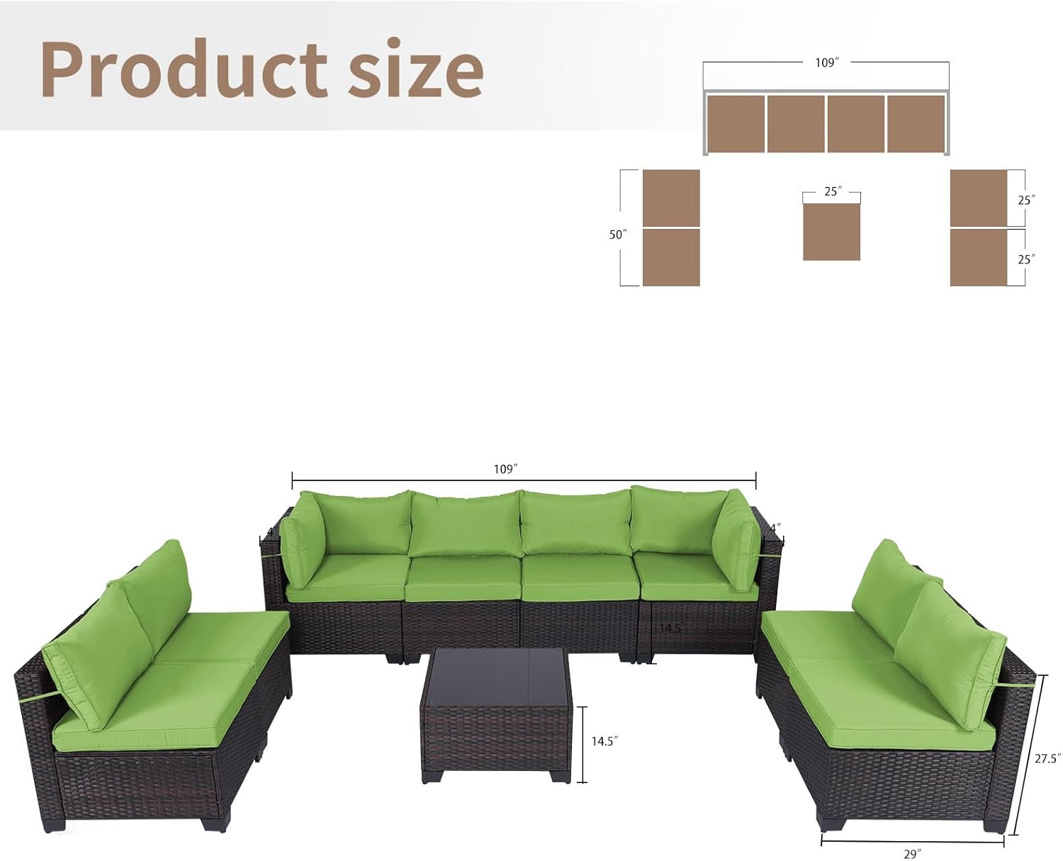 7 Pieces Rattan Patio Furniture Set with Tea Table