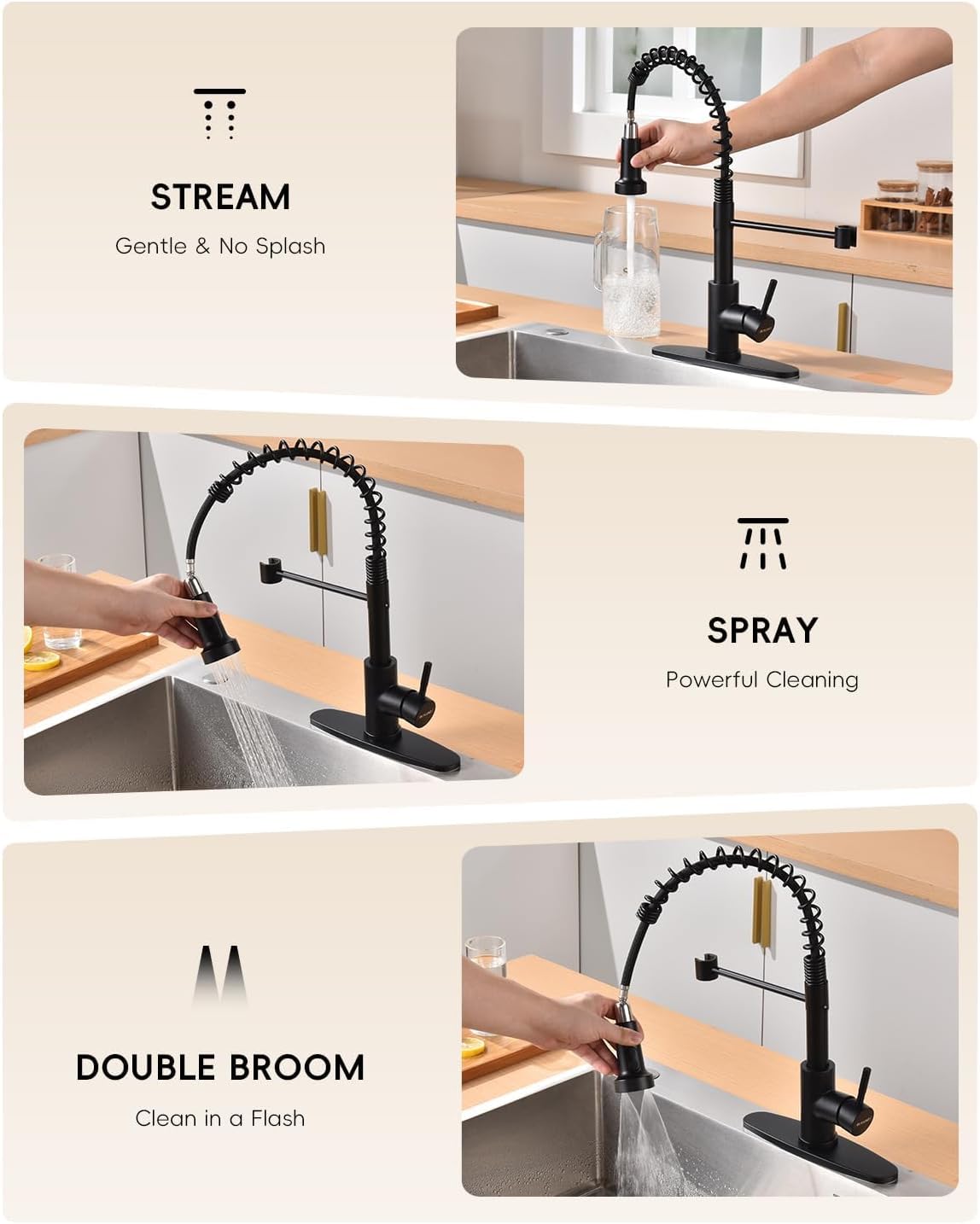 Black Touchless Kitchen Faucet with Soap Dispenser, Motion Sensor Activated Hands-Free Automatic Faucet for Sink with Pull Down Sprayer, Single Handle Smart Faucets for Kitchen Sink