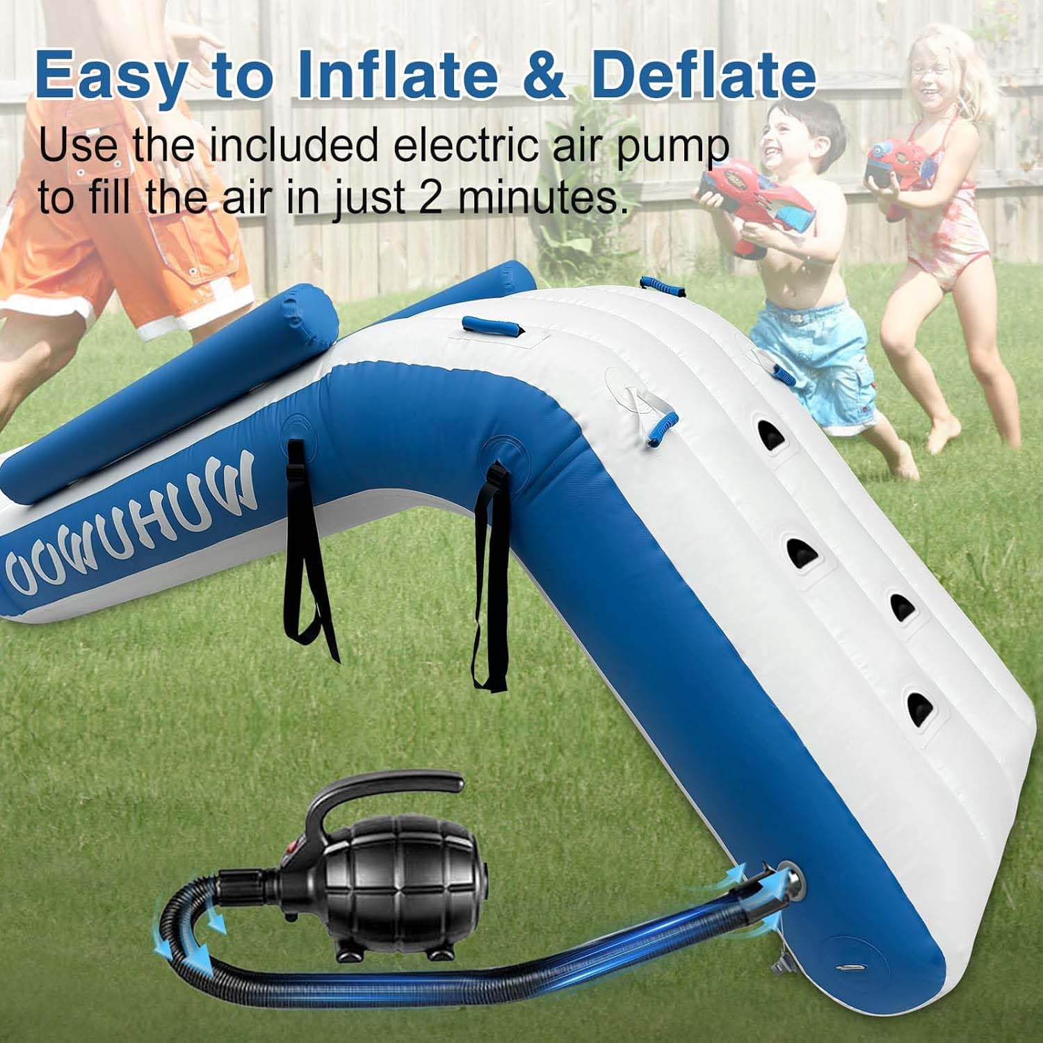 2026 Pontoon Waterfall Slide, Inflatable Pontoon Boat Water Slide for Kids Backyard Pool Sea, Electric Air Pump & Storage Bag