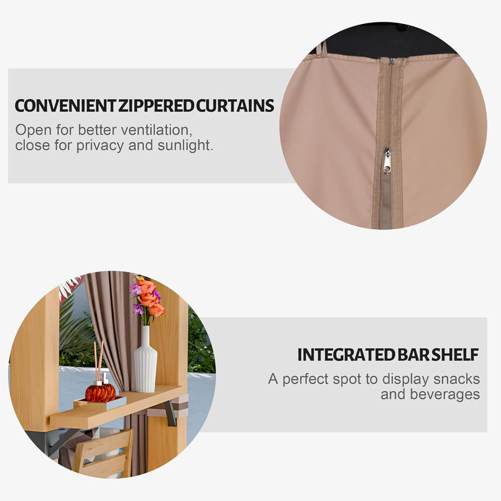 2026 [10x12FT] Heavy Duty Premium Outdoor All-Season Wooden Cedar Hardtop Gazebo With Metal Roof & Back Curtains (SAK57184)