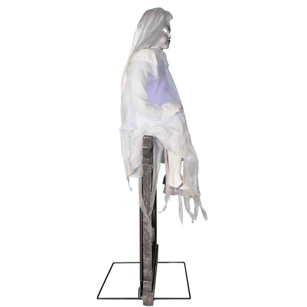 48 in. Premium Talking Halloween Animatronic Darcy The Sitting Tombstone Girl by Tekky
