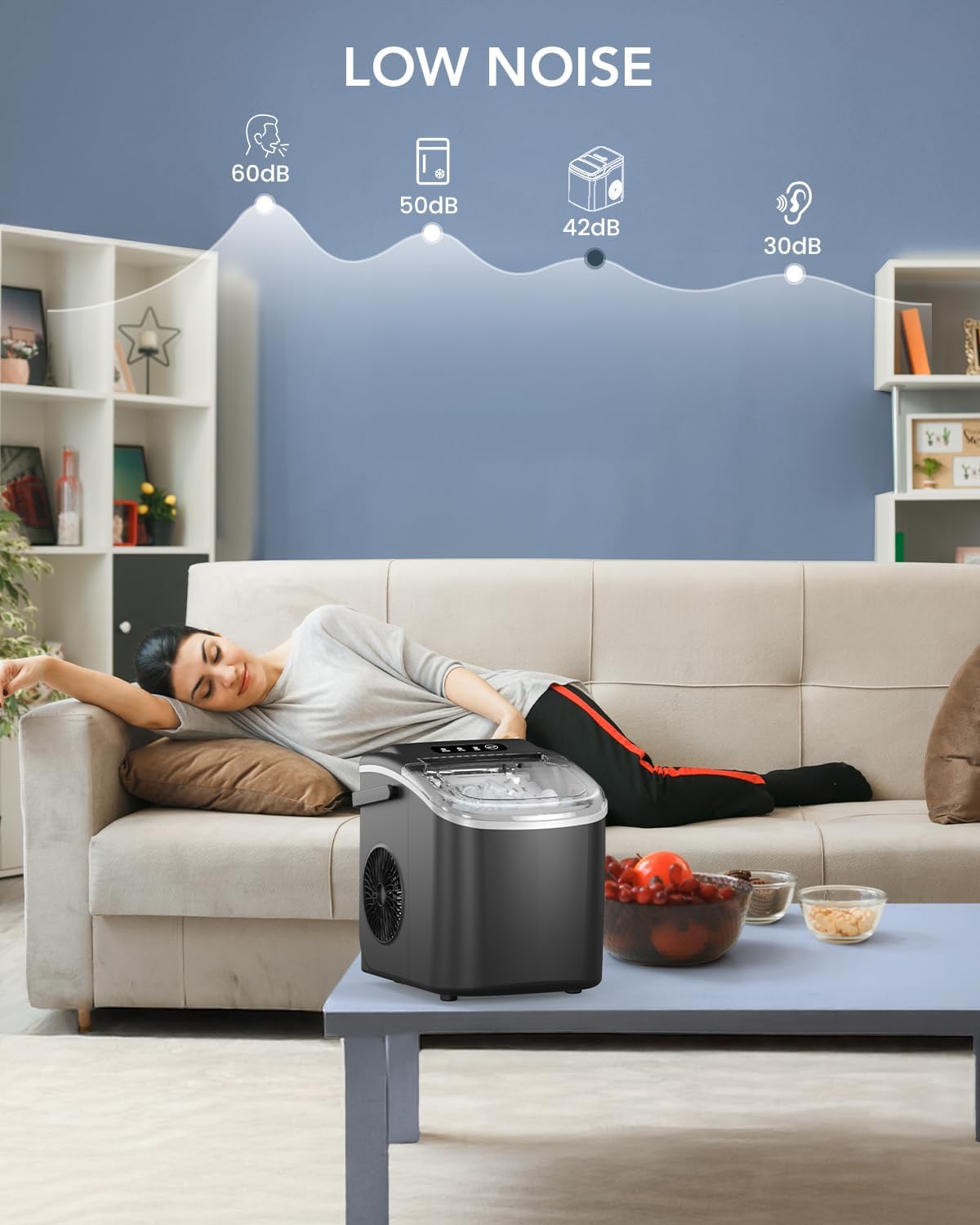 2026 Ice Maker Countertop, Efficient Easy Carry Ice Machine, Self-Cleaning Ice Maker with Ice Scoop & Basket, 9pcs/ 8mins 26.6Lbs Per Day for Home/Office/Kitchen,Black