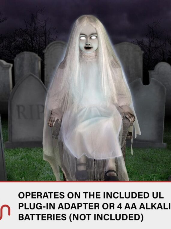 48 in. Premium Talking Halloween Animatronic Darcy The Sitting Tombstone Girl by Tekky