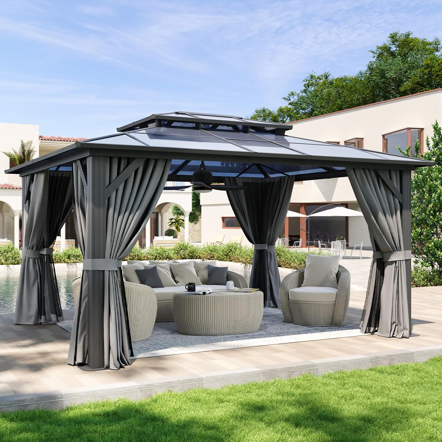 12’X10′ Hardtop Gazebo with Curtains and Netting