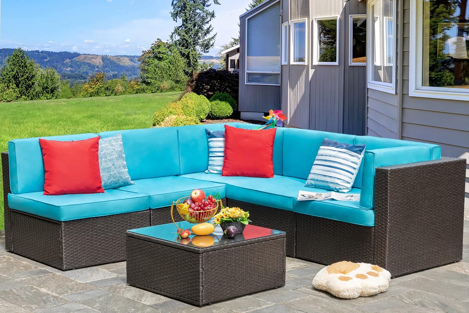 5 Piece All-Weather Patio Furniture Set with Ottoman