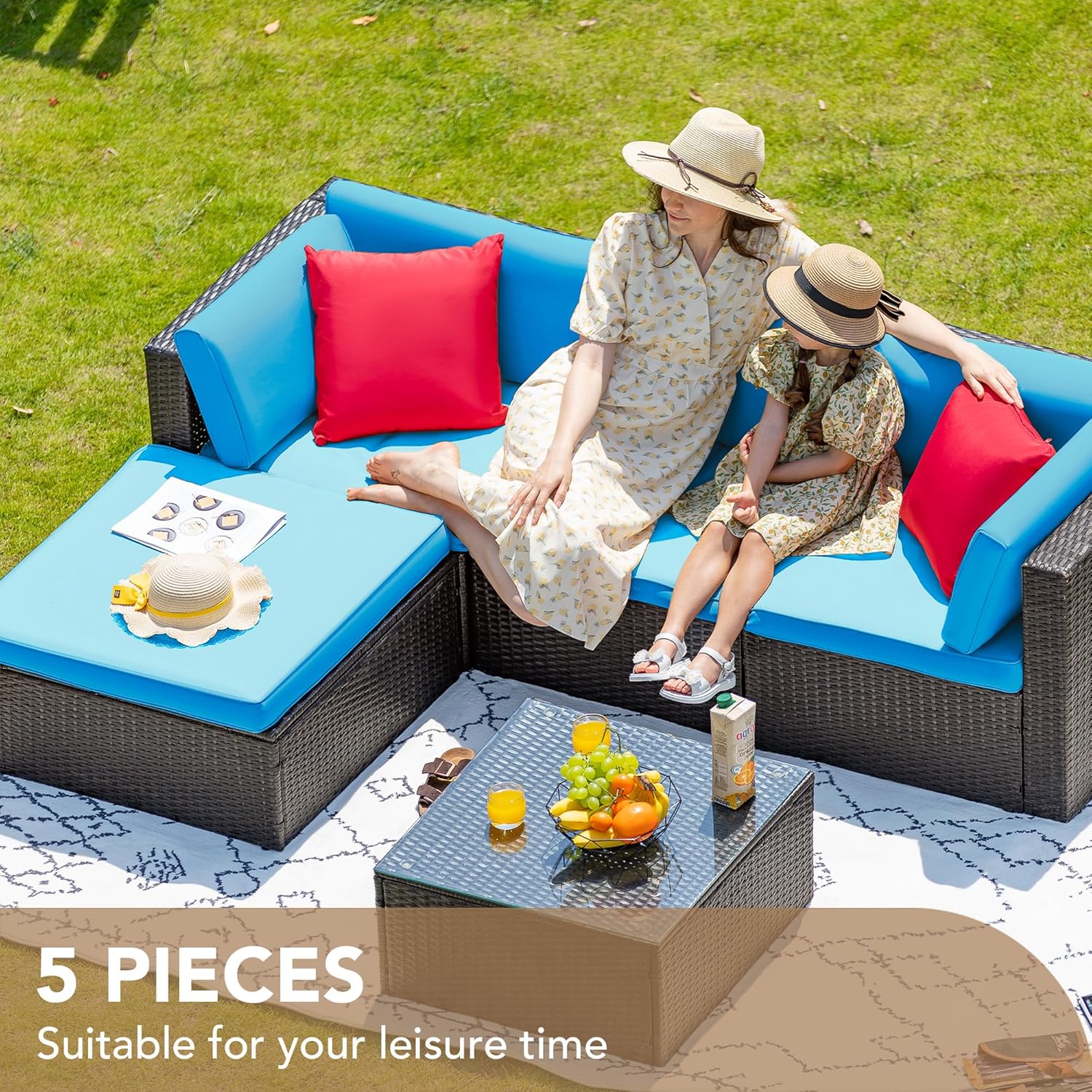 5 Pieces All-Weather Patio Furniture Set with Cushions