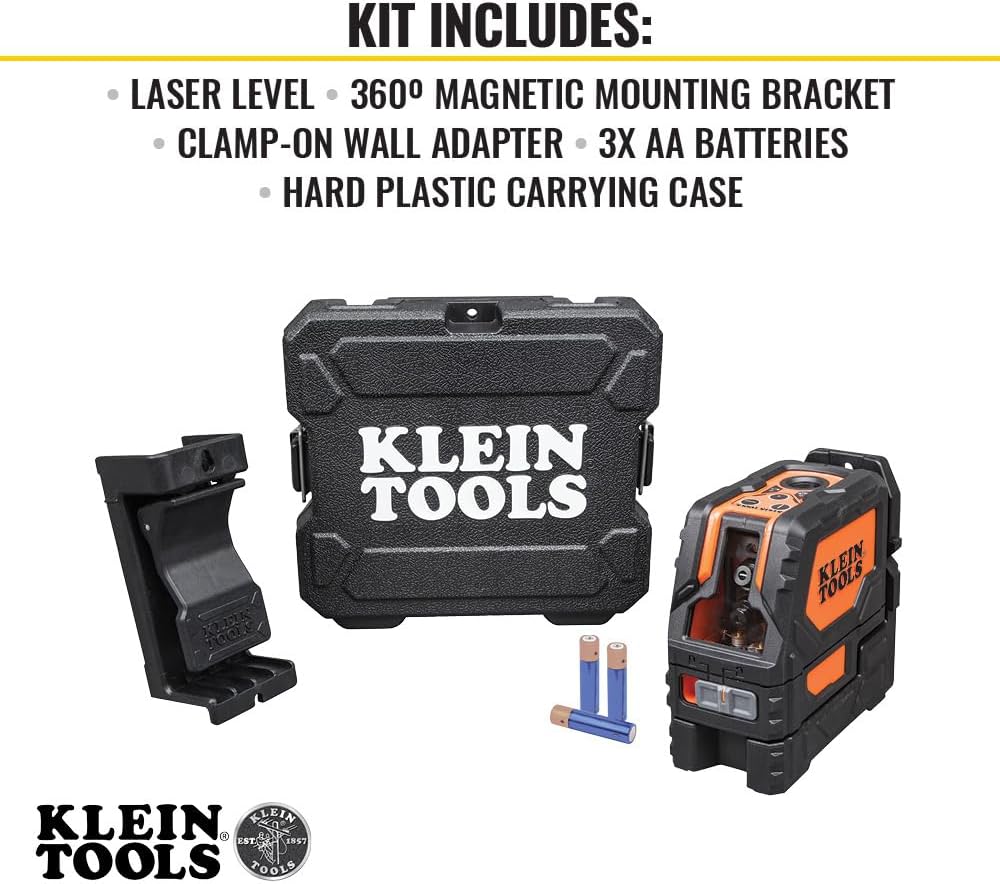 Klein Tools 93LCLS Laser Level, Self Leveling, Cross Line Level with Plumb Spot and Magnetic Mounting Clamp