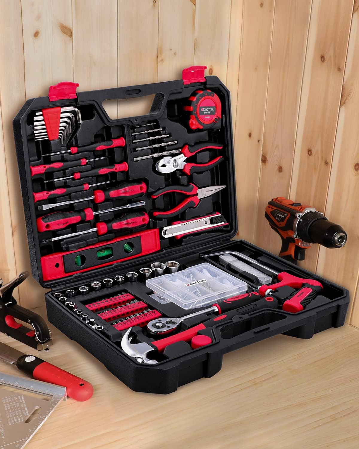 2026 KINGTOOL Home Tool Set Kit - 286 PCS Home Auto Repair Tool Kit with Rolling Tool Box, Mechanic Tool Sets with 21V Max Cordless Power drill, Perfect for Homeowner, Diyer, Handyman