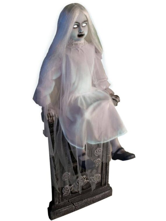 48 in. Premium Talking Halloween Animatronic Darcy The Sitting Tombstone Girl by Tekky