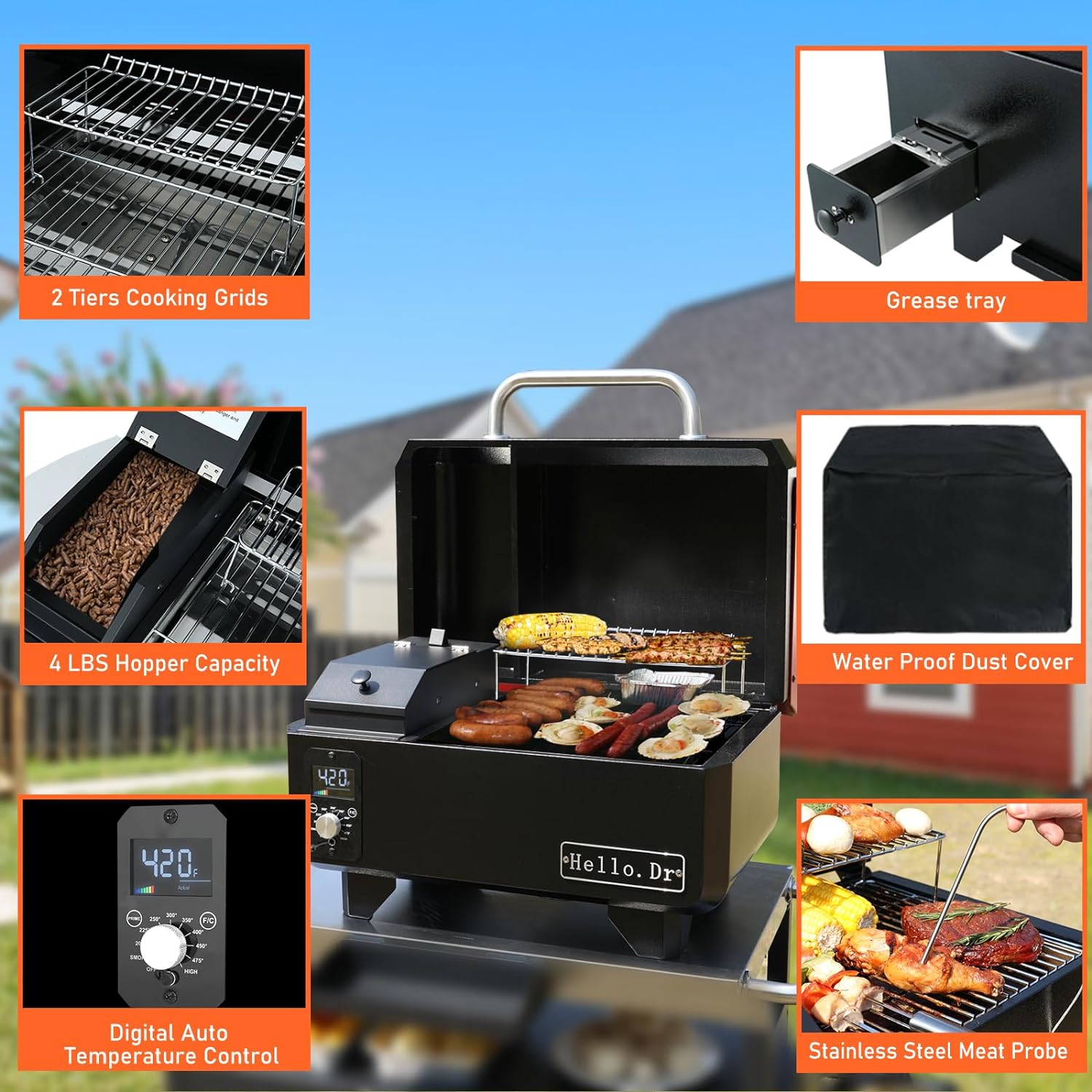 2026 Portable Wood Pellet Grill and Smoker,Electric Outdoor 8 in 1 Tabletop Grills for RV Camping Tailgating RV Cooking BBQ, Intelligent Temperature Control and Superheated Steam Technology