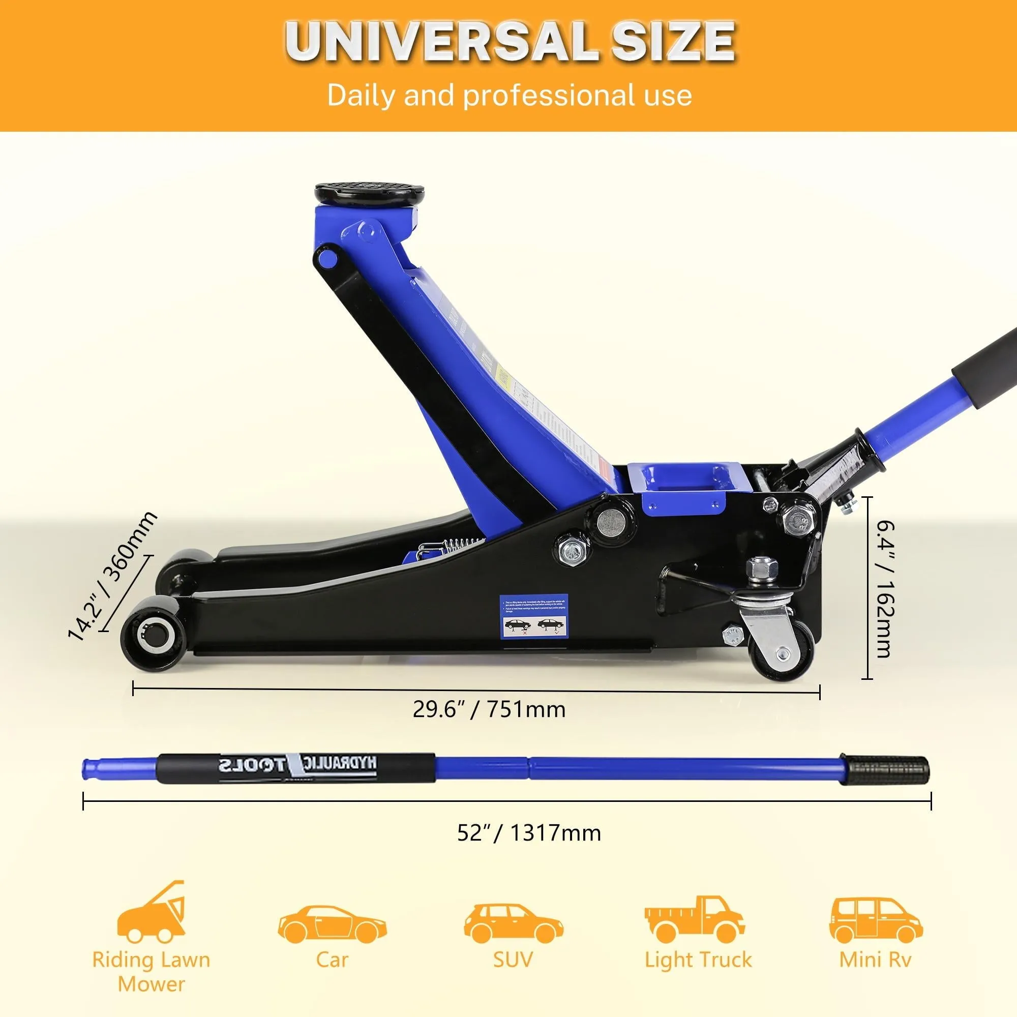 2026 4-Ton Floor Jack, Low Profile Car Jack, Heavy-Duty Trolley Jack Car Lift with Dual Pump Pistons, Lifting Range 4