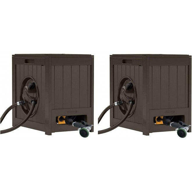 2026 Suncast 125′ Aquawinder Auto Rewind Water Powered Yard Hose Reel, Java (2 Pack)