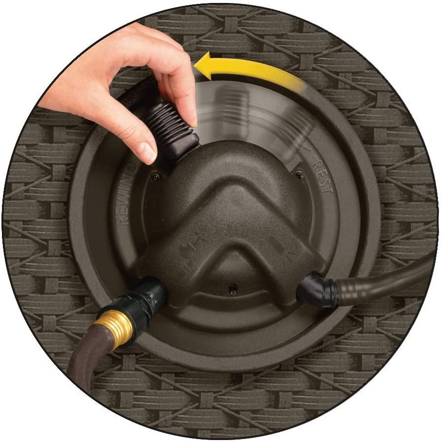 2026 Aquawinder 125′ Wicker Garden Hose Reel – Lightweight Portable Hands – Free Water Powered Retractable Hose Reel – Java