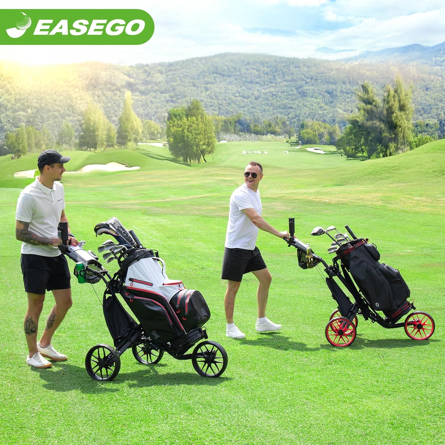 ‎Golf Push Cart 3 Wheel – Foldable Caddy with Holders