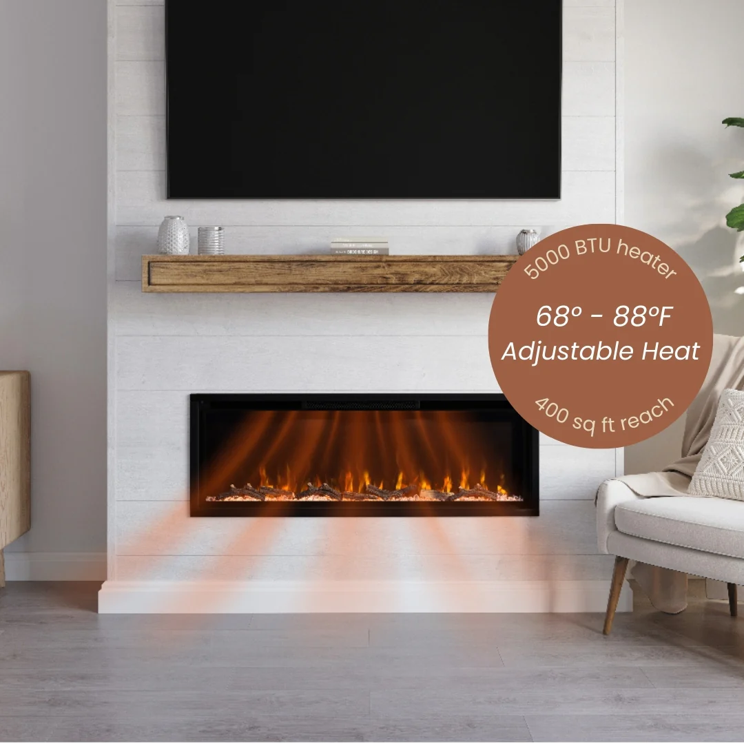 Modern Ember 50 in. Aerus LED Smart Electric Fireplace in Black with App Remote Control, Timer, and Multi-Color Flames