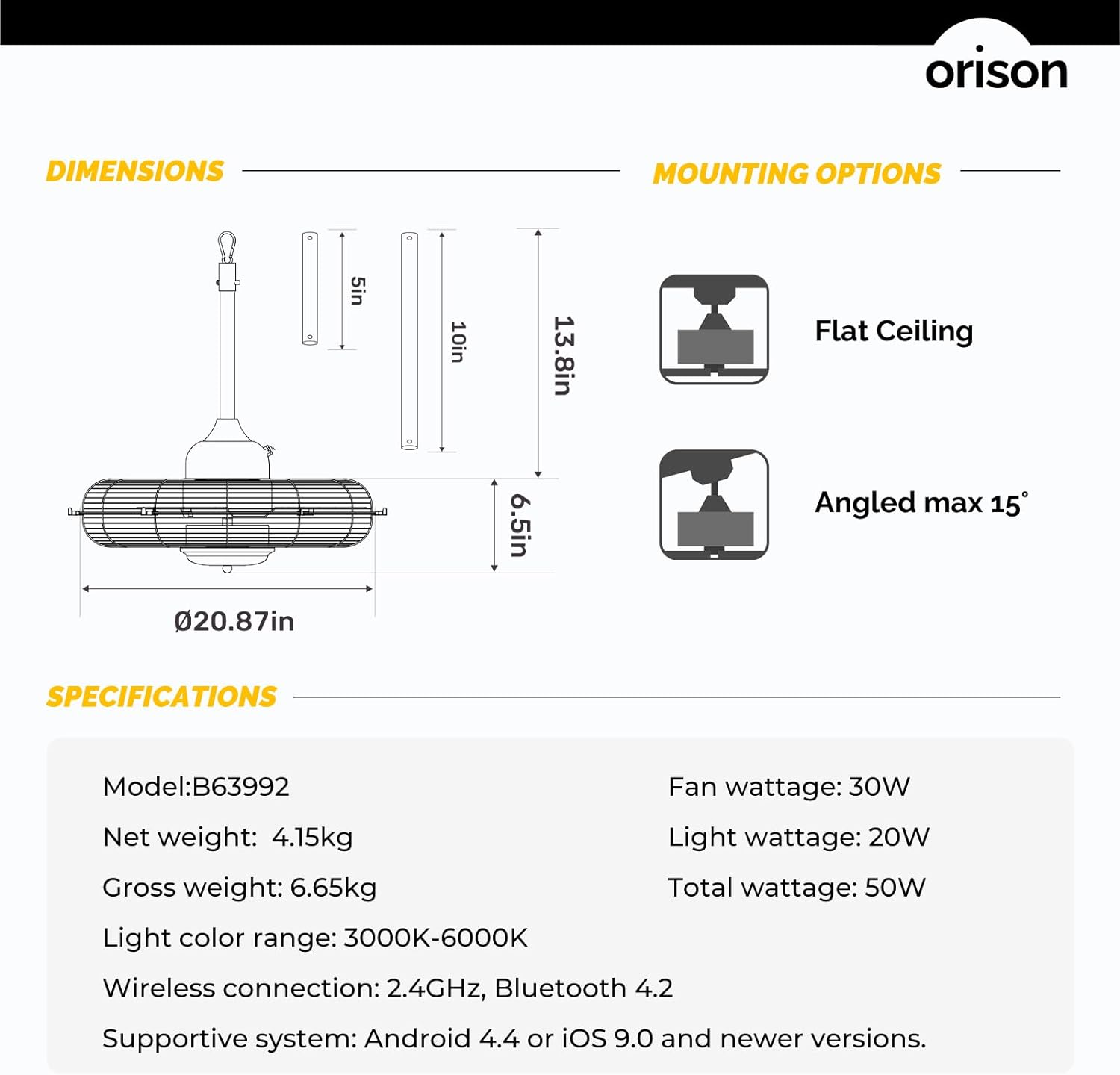 2026 Outdoor Ceiling Fan with Light, Plug in Ceiling Fan with Remote, Gazebo Fans Outdoor Hanging for Patios Waterproof, Wet Rated Hanging Fan with App Control
