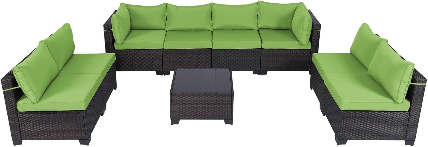 7 Pieces Rattan Patio Furniture Set with Tea Table