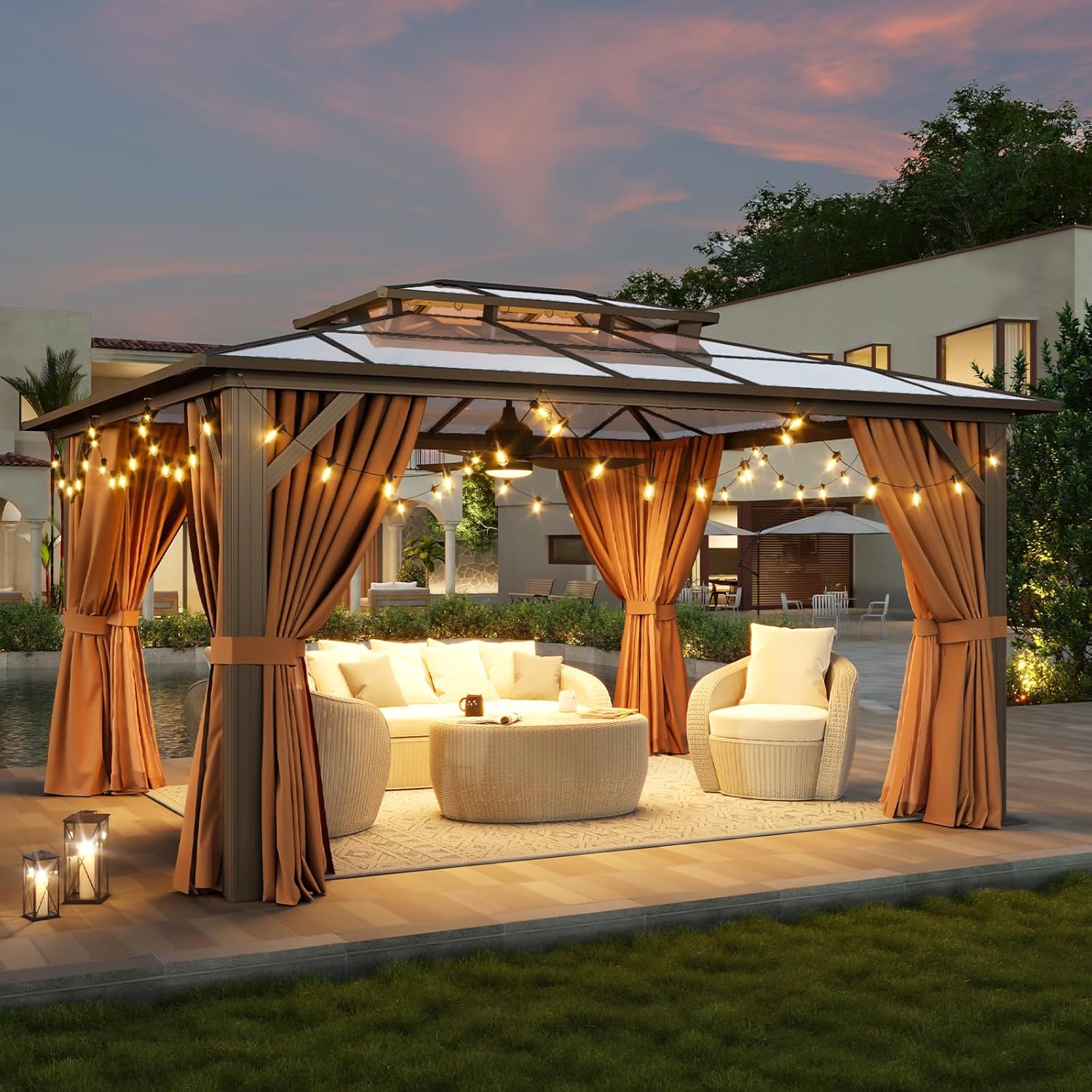 12’X10′ Hardtop Gazebo with Curtains and Netting