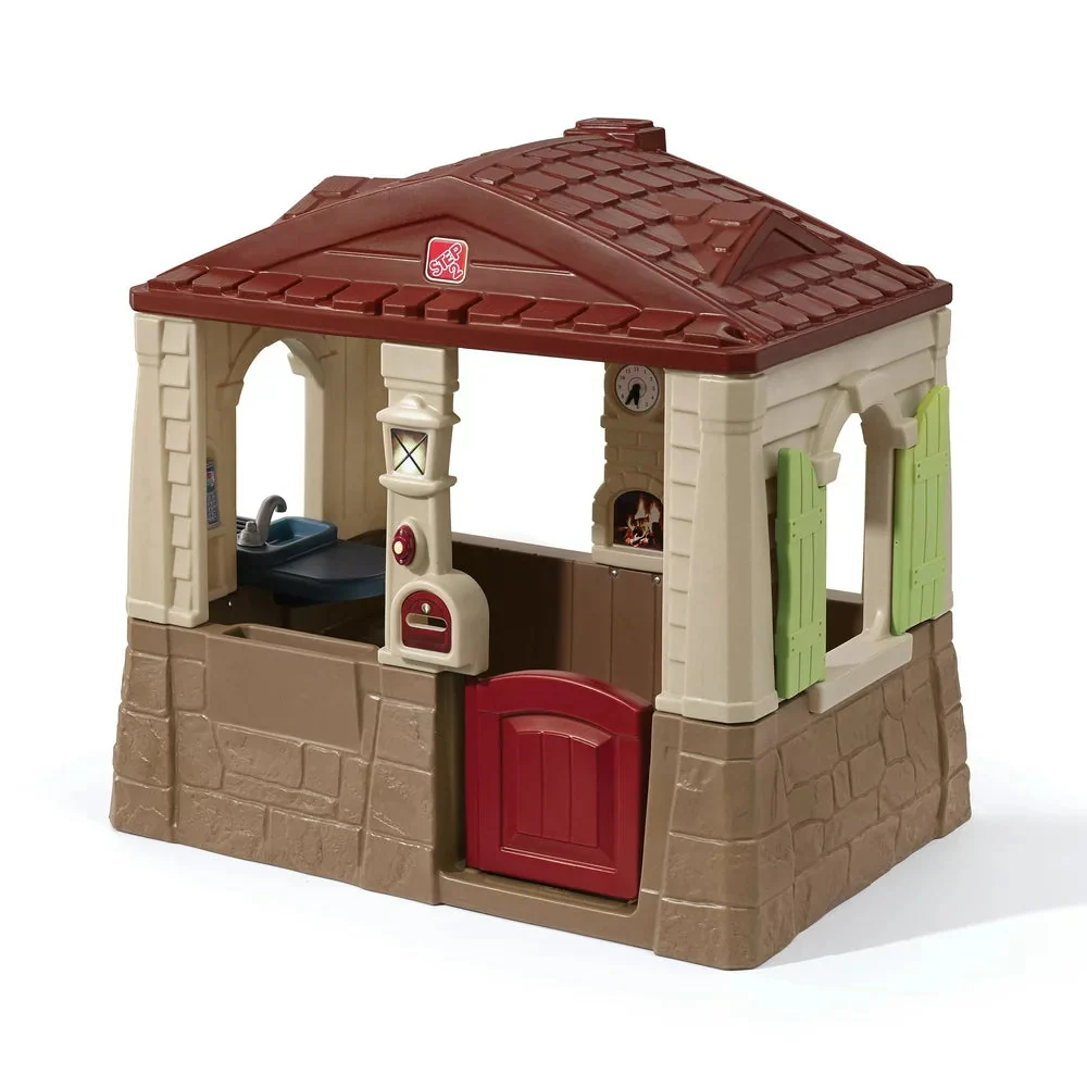 Neat & Tidy Cottage II Brown Playhouse for Kids – Outdoor Plastic Toy with Dutch Door & Kitchen Setup
