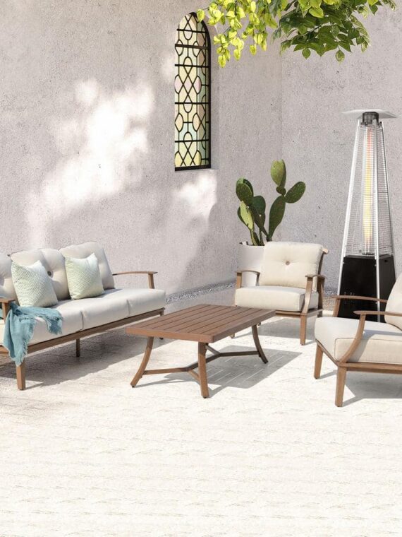 48,000 BTU Black Heat-Focusing Propane Gas Patio Heater with Wheels