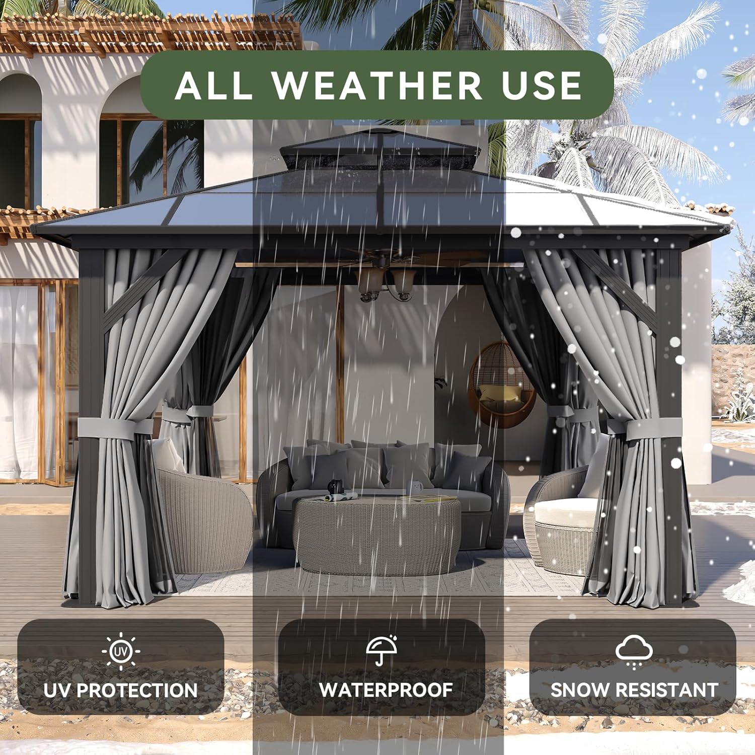 12’X10′ Hardtop Gazebo with Curtains and Netting