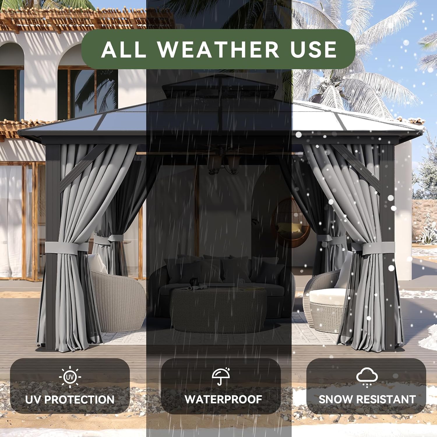 12’X10′ Hardtop Gazebo with Curtains and Netting