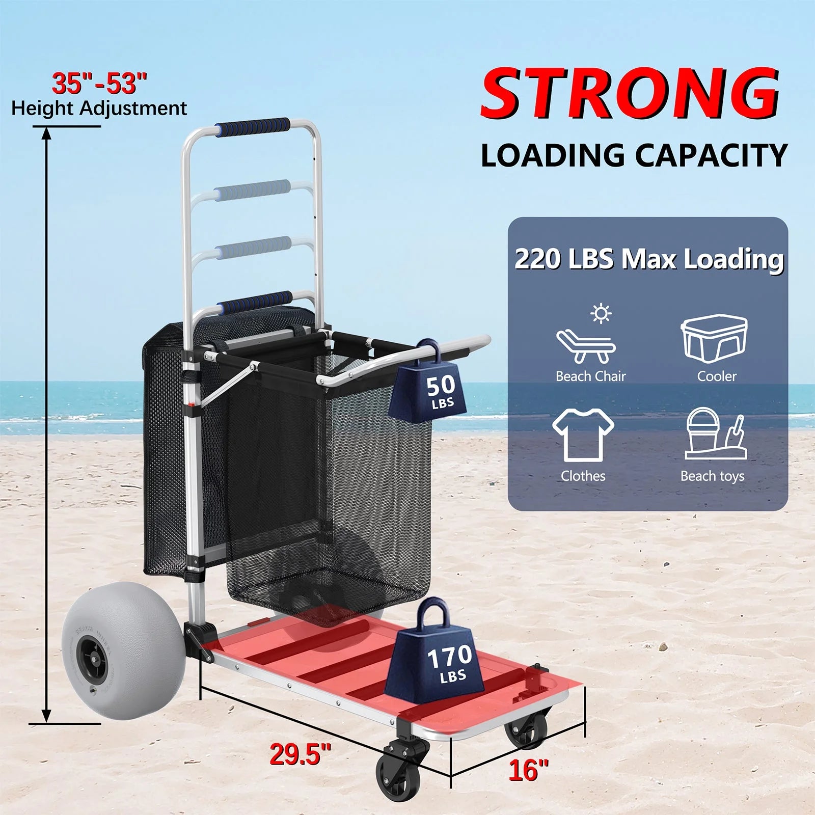2026 GDLF Foldable Beach Cart with Adjustable Handle and 12