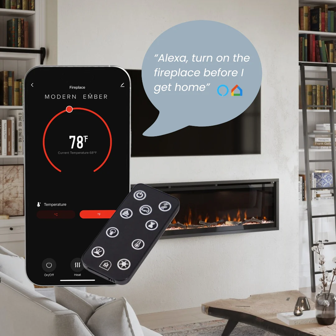 2026 Modern Ember 60 in. Aerus LED Smart Electric Fireplace in Black with App Remote Control, Timer, and Multi-Color Flames