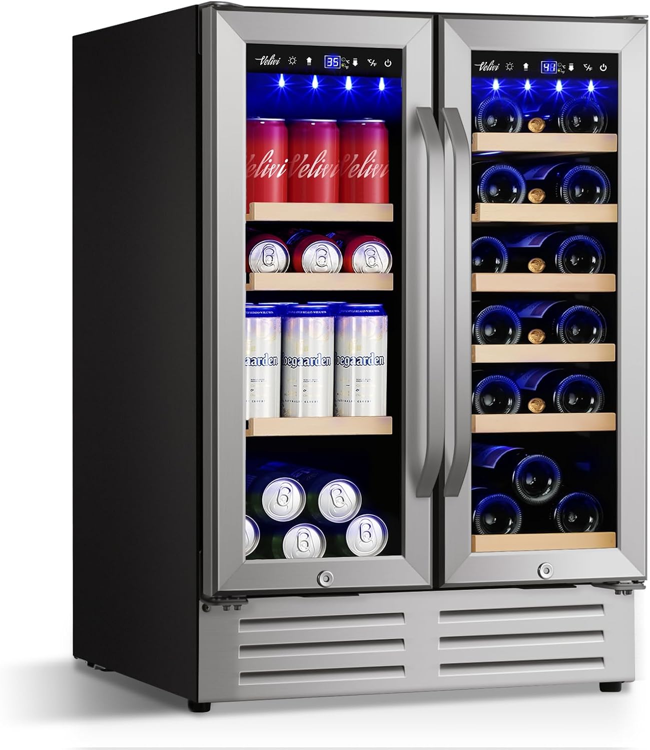 2026 24 Inch Dual Drawer Fridge Under Counter with Wheels, Outdoor Beverage Refrigerator for Patio, Stainless Steel Weather-Proof, Freestanding or Built-In Installation, Ideal for Home and Commercial Use