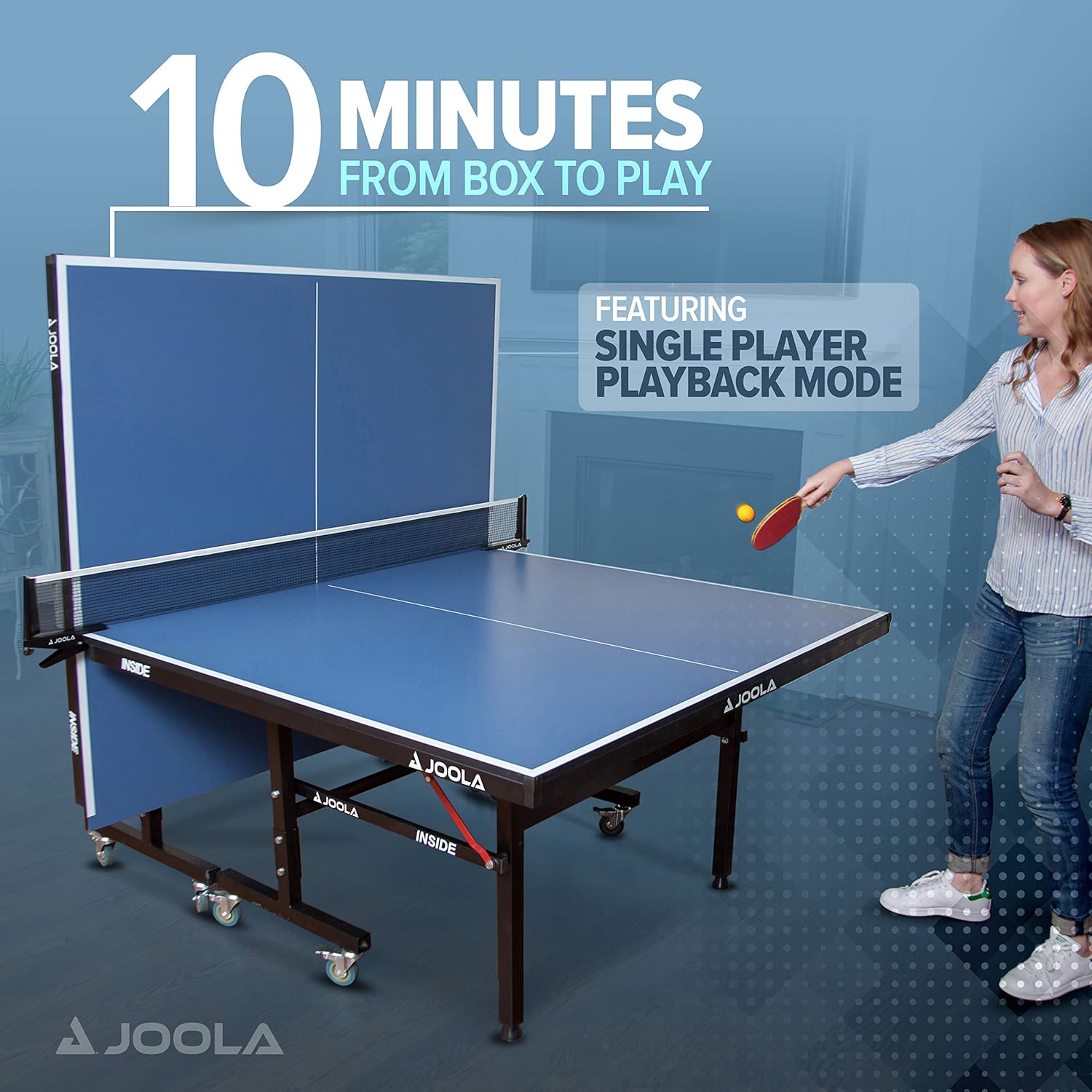 Inside Professional MDF Indoor Ping Pong Table with Quick Clamp Table Tennis Net and Post Set - 10 Minute Easy Assembly - Tournament Quality - Foldable with Single Player Playback Mode