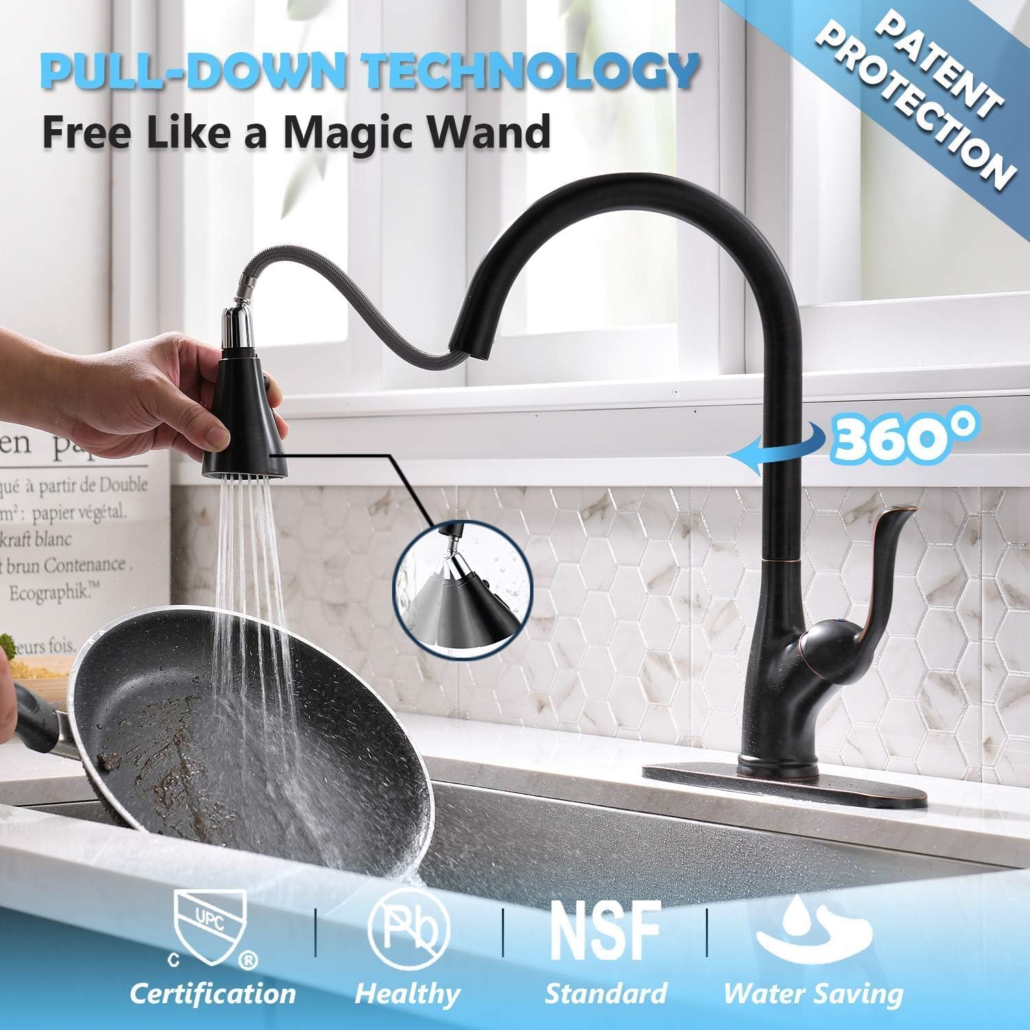 Black Touchless Kitchen Faucet with Soap Dispenser, Motion Sensor Activated Hands-Free Automatic Faucet for Sink with Pull Down Sprayer, Single Handle Smart Faucets for Kitchen Sink