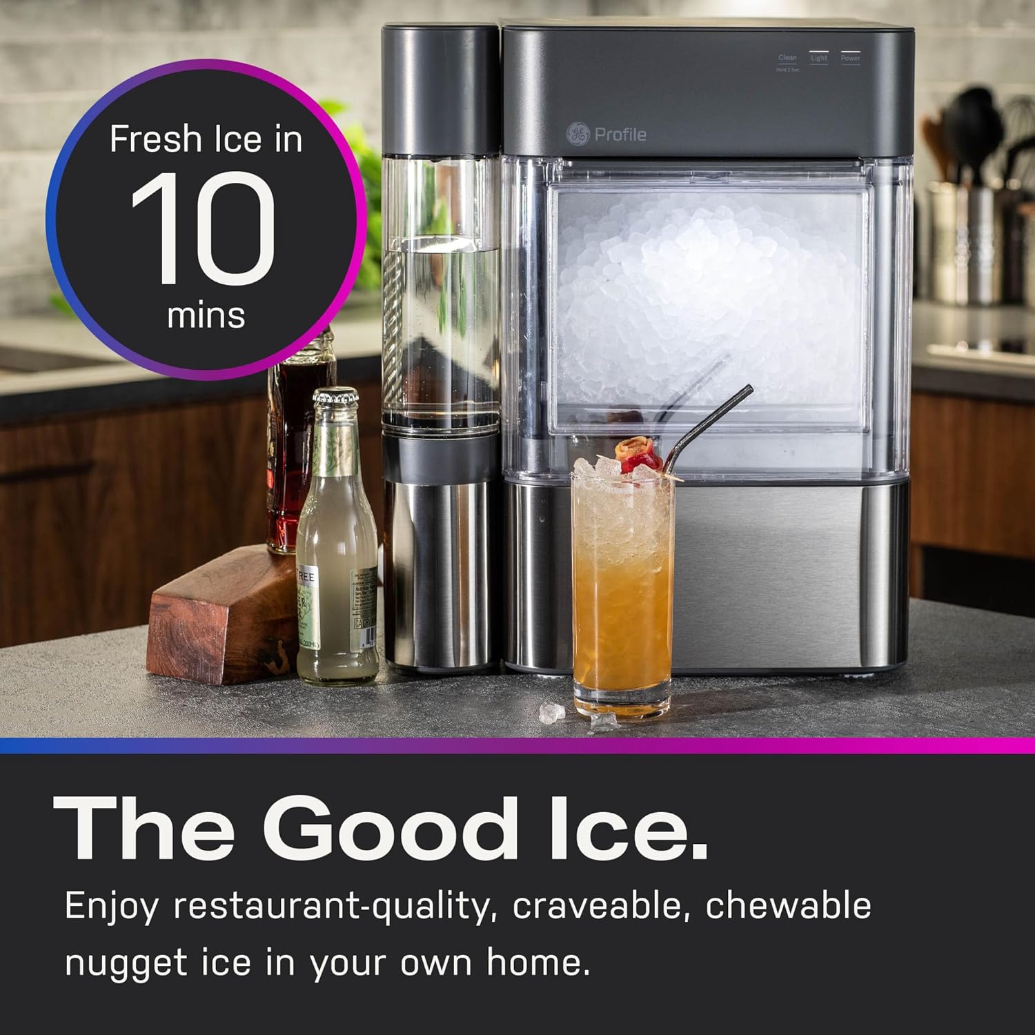 2.0 with 0.75 Gallon Tank, Chewable Crunchable Countertop Nugget Ice Maker, Scoop included, 38 lbs in 24 hours, Pellet Ice Machine with WiFi & Smart Connected, Stainless Steel