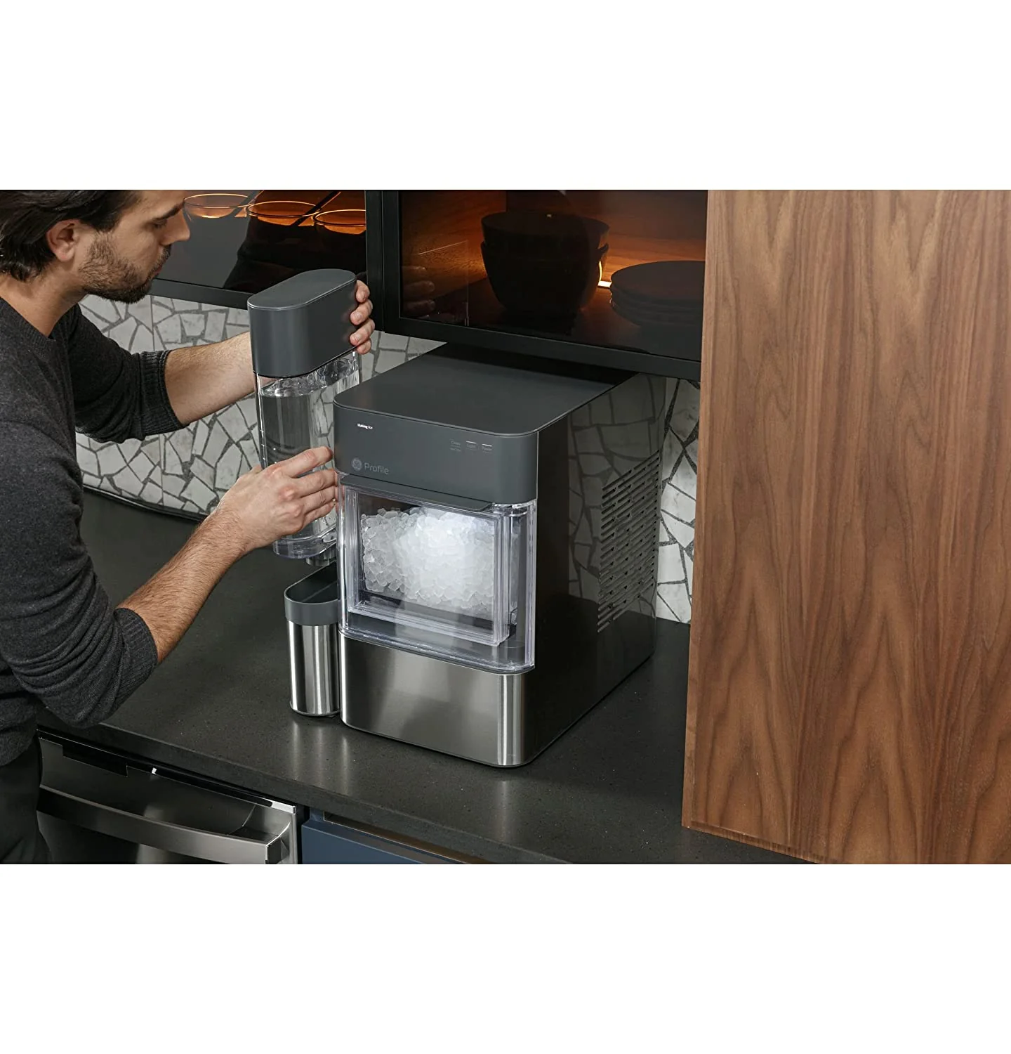 2026 Countertop Nugget Ice Maker | Ice Machine with WiFi Connectivity | Smart Home Kitchen Essentials | Black Stainless