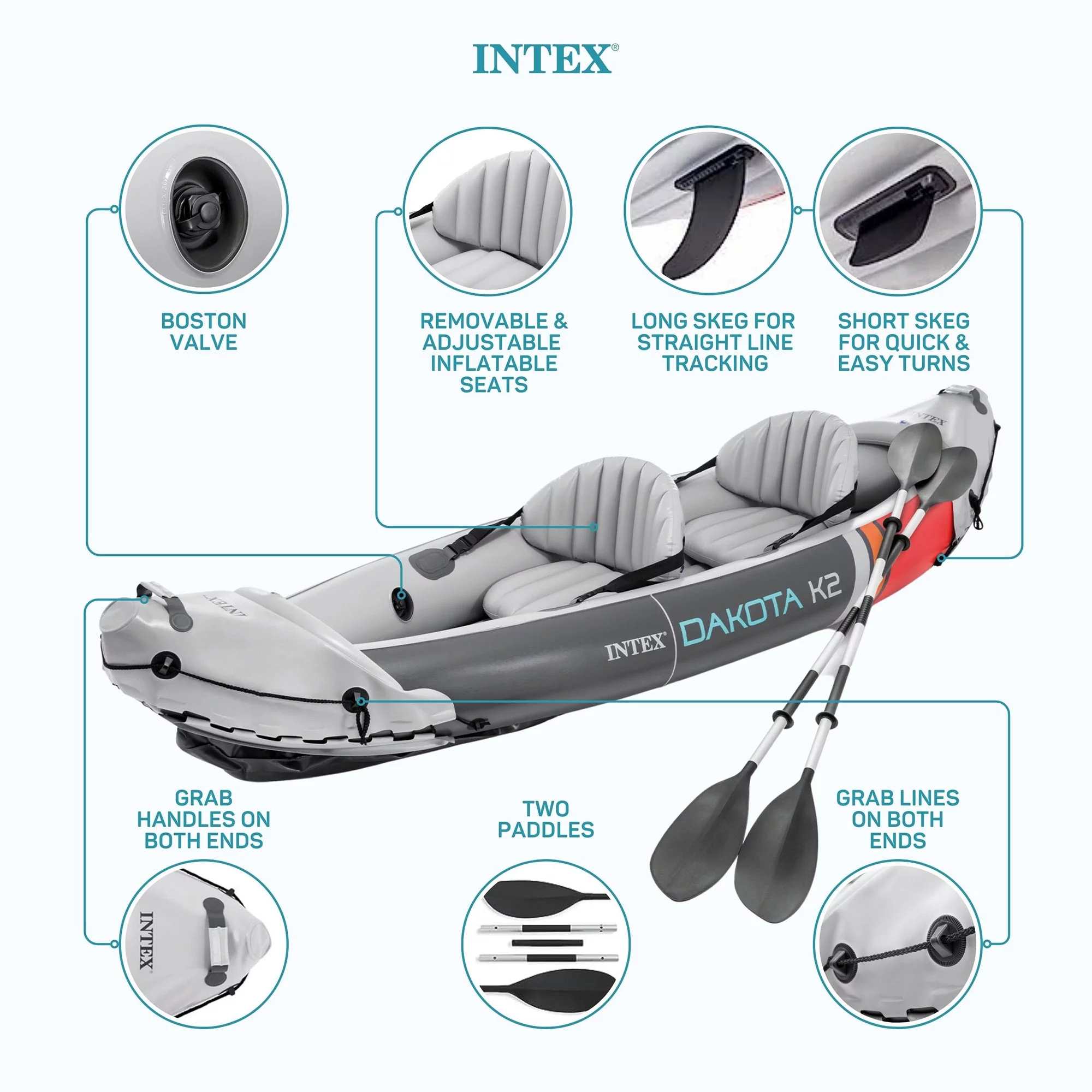 2026 Open Box Intex Dakota K2 2 Person Vinyl Inflatable Kayak with Oars and Pump