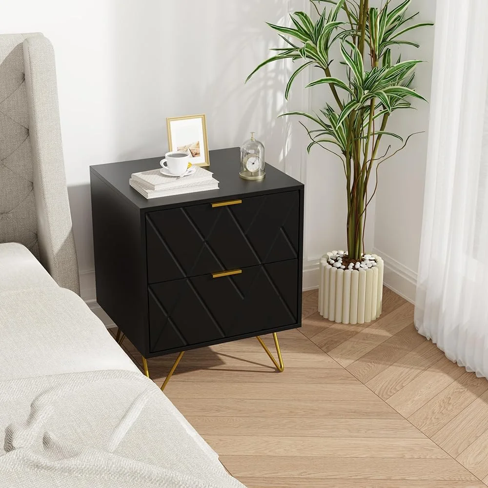 RSJIWOGZ Black Nightstand with 2 Drawers 17.7