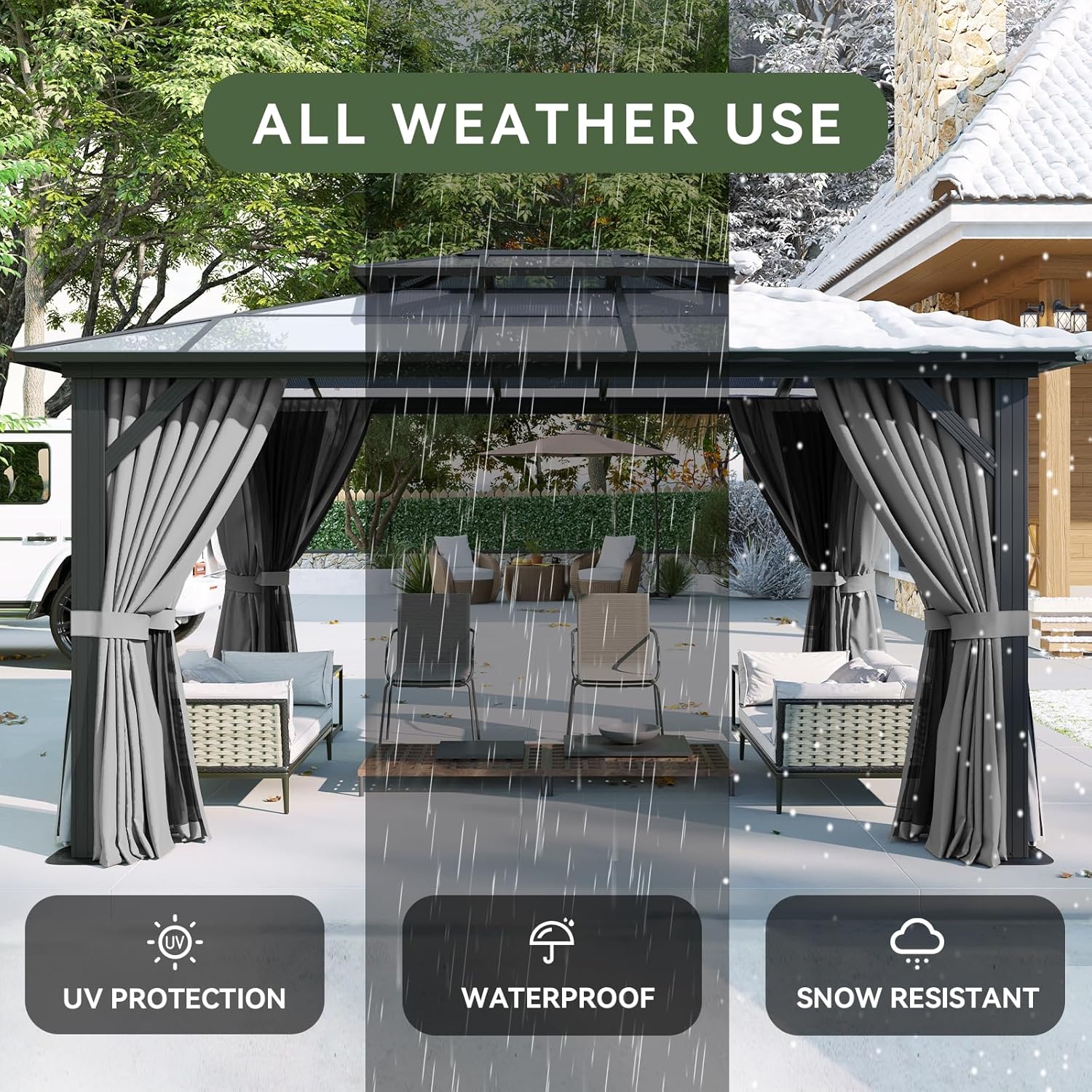 12’X10′ Hardtop Gazebo with Curtains and Netting