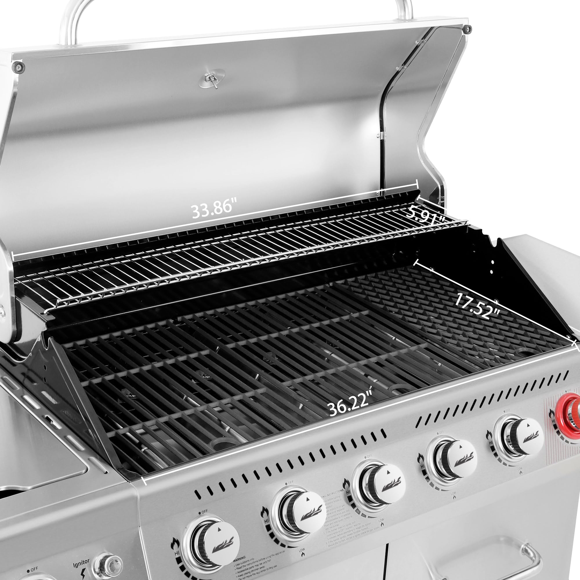 2026 Gourmet GA6402S Stainless Steel Gas Grill, Premier 6-Burner Propane Grill with Sear Burner and Side Burner, 74,000 BTU, Cabinet Style, Outdoor BBQ Party Grill, Silver