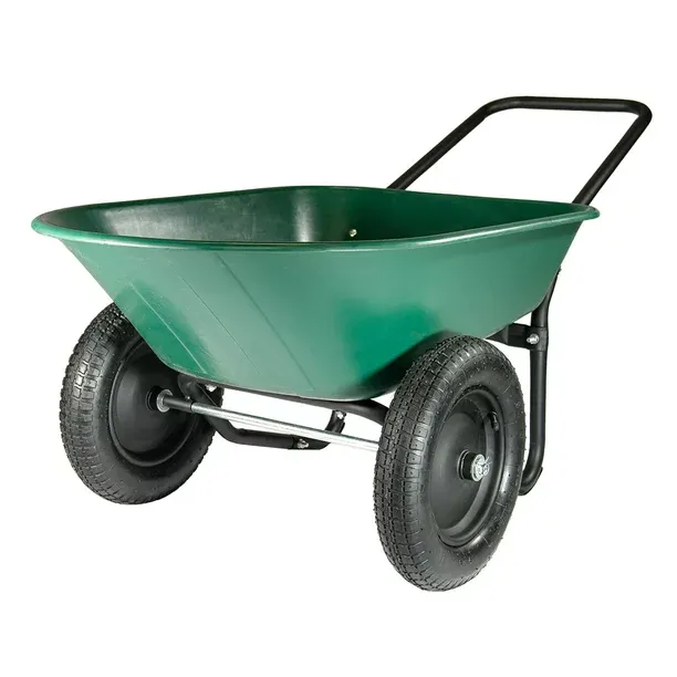 Garden Star Dual Wheel, Poly Tray Yard Rover Wheelbarrow, Green