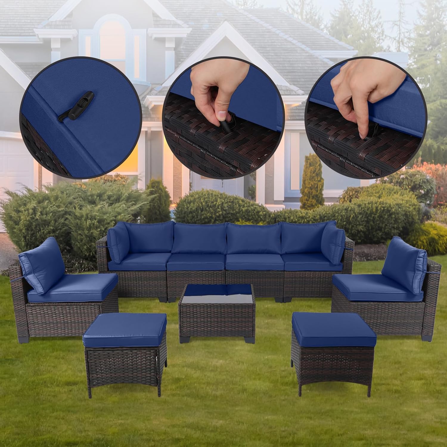 7 Pieces Rattan Patio Furniture Set with Tea Table