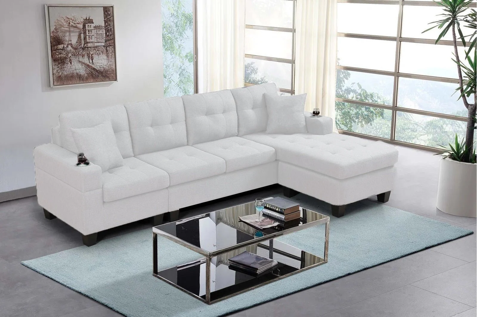 Reversible 4-Seater L-Shape Sectional Sofa with Chaise & Ottoman | Modern Upholstered Living Room Set