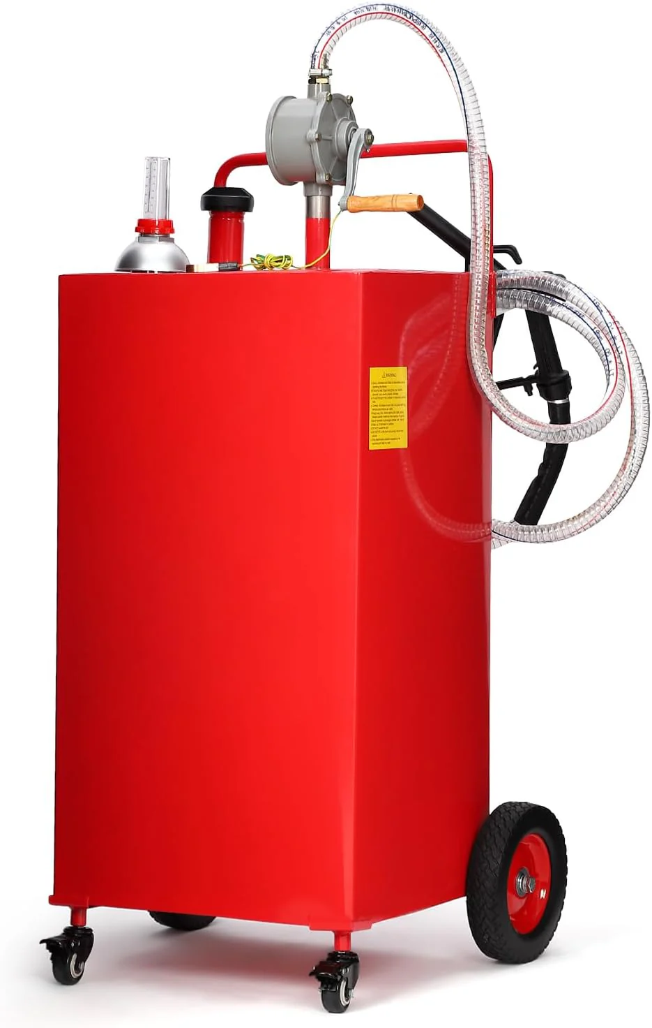 30 Gallon Fuel Caddy, Fuel Tank with Manual Transfer Pump for Gasoline & Diesel, Durable 4-Wheel Design, Mobile Fuel Storage for Cars, Trucks, Boats, Lawn Mowers, Red