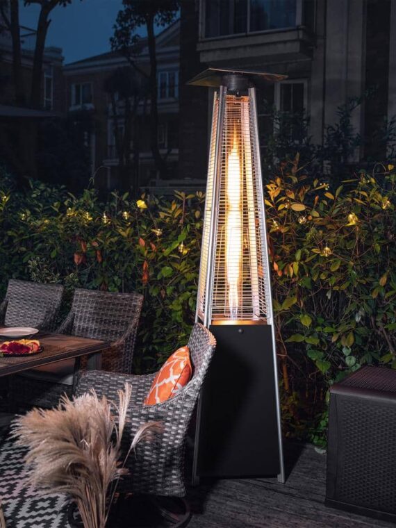 48,000 BTU Black Heat-Focusing Propane Gas Patio Heater with Wheels