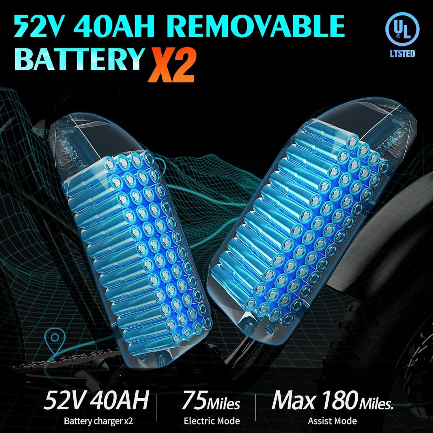 Electric Bike Q20, 2000W, 52V, 30-180 Miles