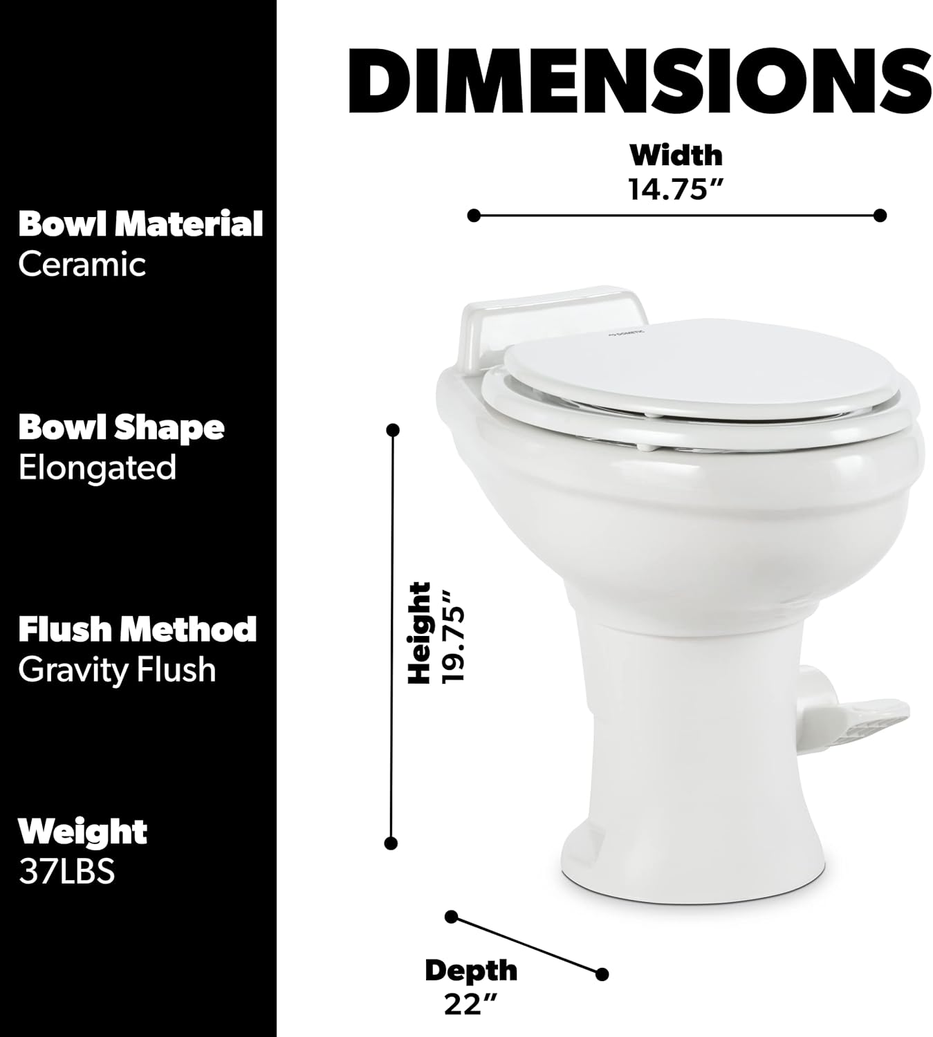 320 Series Standard Height RV Toilet – White