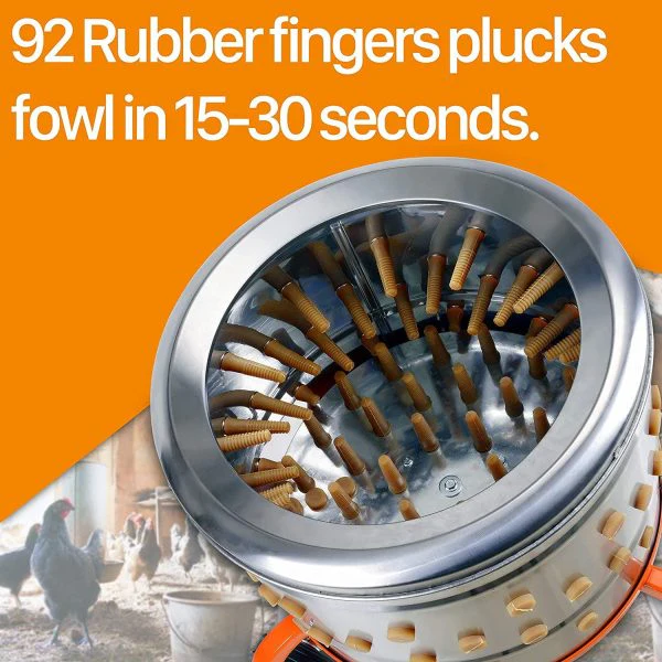 Electric Chicken Plucker, 1HP 280RPM, Stainless Steel, 92 Fingers, 20′′ Drum, Heavy Duty Poultry De-Feathering Machine